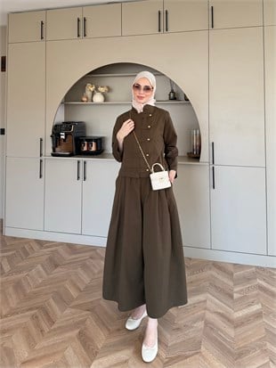 Rebel Napolyon Detaylı Pantolonlu Takım Açık Kahve (0061)