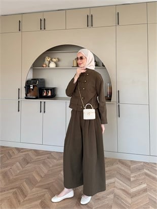 Rebel Napolyon Detaylı Pantolonlu Takım Açık Kahve (0061)