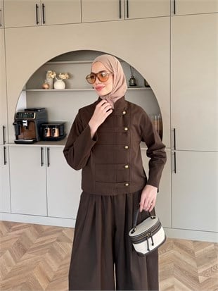 Rebel Napolyon Detaylı Pantolonlu Takım Acı Kahve (0061)