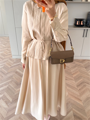 Reid Taş Detaylı Etekli Takım Bej (4426)