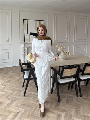 Retro Dantelli Elbise Beyaz (5766)