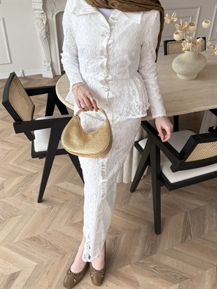 Retro Dantelli Elbise Beyaz (5766)