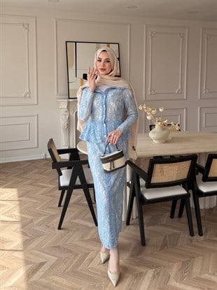 Retro Dantelli Elbise Mavi (5766)