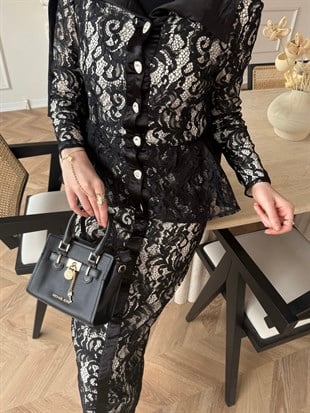 Retro Dantelli Elbise Siyah (5766)