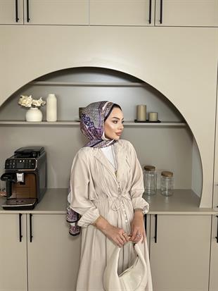 Retro Nervürlü Elbise Bej