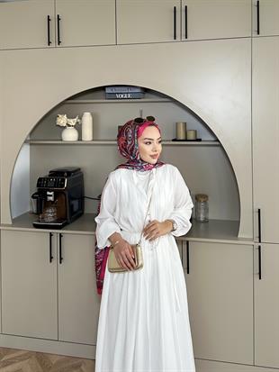 Retro Nervürlü Elbise Ekru