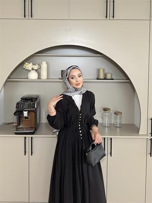 Retro Nervürlü Elbise Siyah