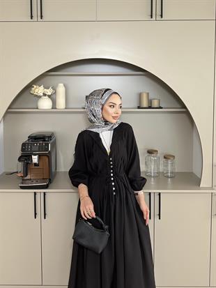 Retro Nervürlü Elbise Siyah