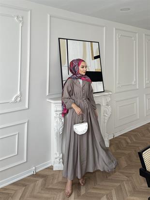  Retro Nervürlü Elbise Vizon