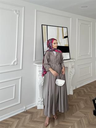  Retro Nervürlü Elbise Vizon