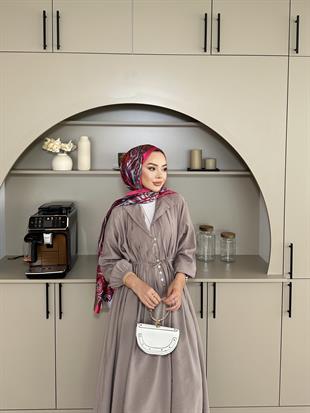  Retro Nervürlü Elbise Vizon