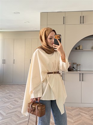 Ria Asimetrik Kesim Bluz Bej (5479)