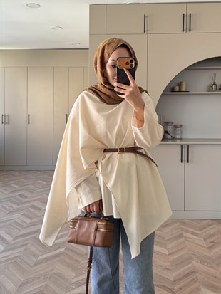 Ria Asimetrik Kesim Bluz Bej (5479)