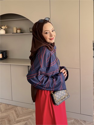 Ribana Yaka Yatay Çizgili Sweat Saks (7020)