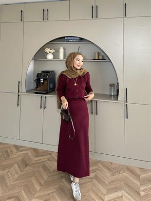 Riva Simli Etekli Takım Bordo