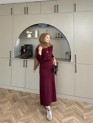 Riva Simli Etekli Takım Bordo