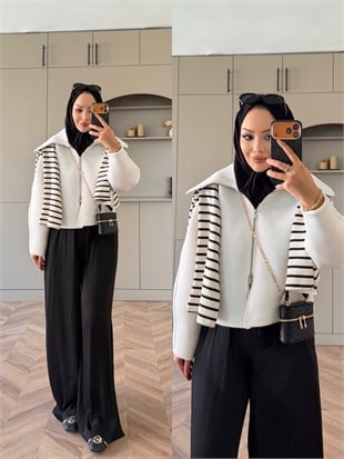 Romia Fermuarlı Scuba Ceket Beyaz (4060)