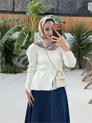 Rona Düğmeli Triko Hırka Ekru (507)