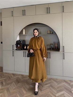 Ronnie Beli Bağlamalı Etekli Takım Hardal (2383)