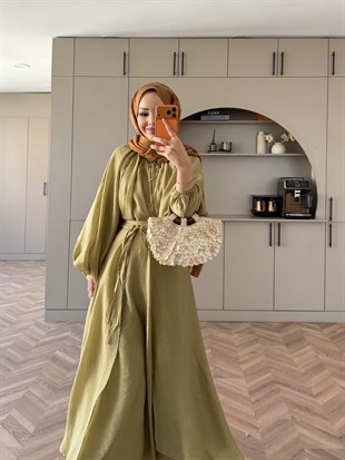 Ronnie Beli Bağlamalı Etekli Takım Yağ Yeşili (2383) 