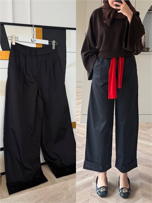Rope Bilek Boy Boru Paça Pantolon Siyah (3936)