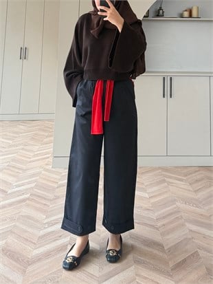 Rope Bilek Boy Boru Paça Pantolon Siyah (3936)
