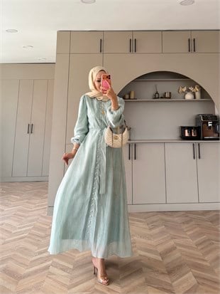 Rosef Düğmeli Elbise Mint Yeşili (4531)