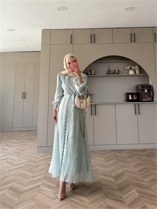 Rosef Düğmeli Elbise Mint Yeşili (4531)