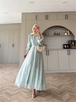 Rosef Düğmeli Elbise Mint Yeşili (4531)