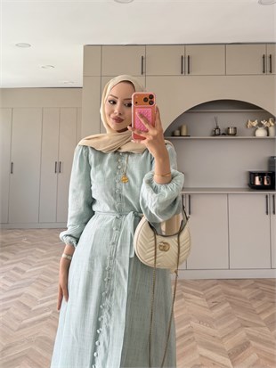 Rosef Düğmeli Elbise Mint Yeşili (4531)