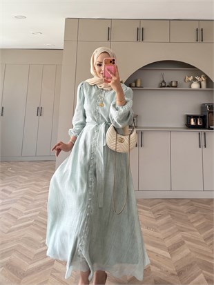 Rosef Düğmeli Elbise Mint Yeşili (4531)
