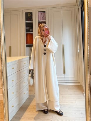 Roselle Broş Detaylı Triko İkili Takım Ekru