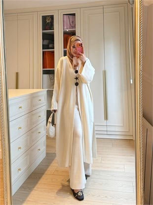 Roselle Broş Detaylı Triko İkili Takım Ekru
