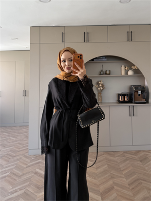 Rosta Dantel Detaylı Cupra Ceket Takım Siyah (2005)