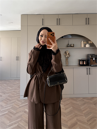 Rosta Dantel Detaylı Ceket Takım Kahverengi (2005)