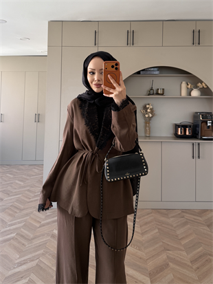 Rosta Dantel Detaylı Ceket Takım Kahverengi (2005)