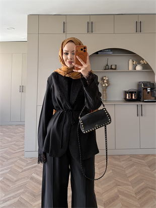 Rosta Dantel Detaylı Cupra Ceket Takım Siyah (2005)