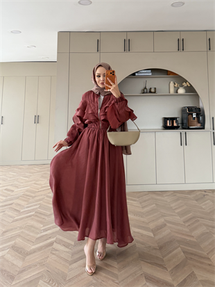 Roxanne Fırfırlı Ceketli Etekli Takım Kiremit (2021)