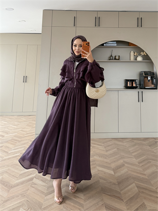 Roxanne Fırfırlı Ceketli Etekli Takım Mor (2021)