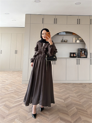 Roxanne Fırfırlı Ceketli Etekli Takım Kahve (2021)