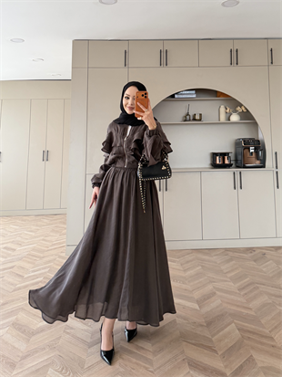 Roxanne Fırfırlı Ceketli Etekli Takım Kahve (2021)