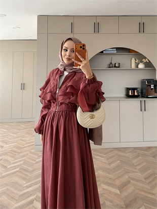 Roxanne Fırfırlı Ceketli Etekli Takım Kiremit (2021)