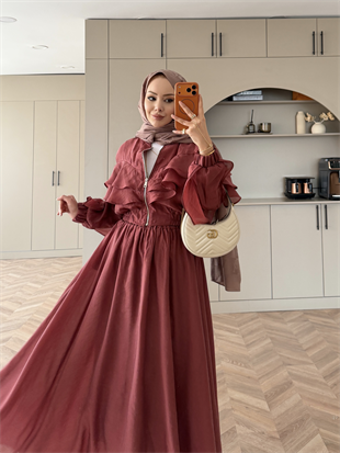 Roxanne Fırfırlı Ceketli Etekli Takım Kiremit (2021)