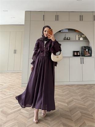 Roxanne Fırfırlı Ceketli Etekli Takım Mor (2021)