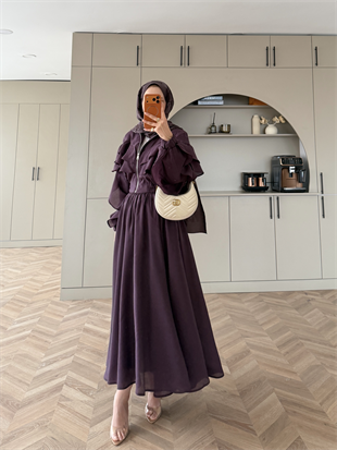 Roxanne Fırfırlı Ceketli Etekli Takım Mor (2021)