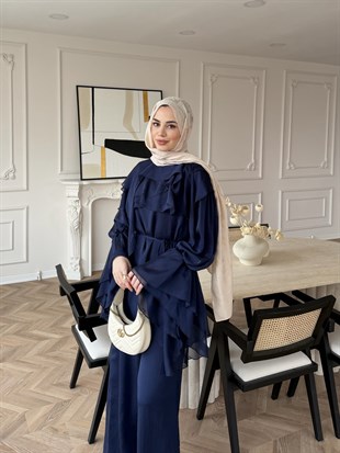 Ruffles Kat Kat Şifon Pantolon Takım Lacivert (26047)