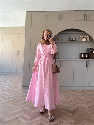 Ruiza Düğmeli Elbise\Tunik Pembe (2364)