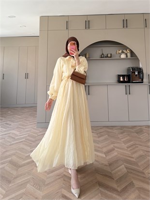 Safir Bağlama Detaylı Elbise Butteryellow (4472)