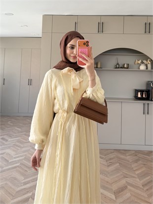 Safir Bağlama Detaylı Elbise Butteryellow (4472)