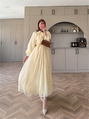 Safir Bağlama Detaylı Elbise Butteryellow (4472)